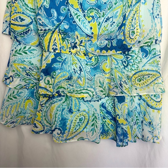 Lauren Ralph Lauren Dress Size 10 Blue Paisley Georgette Shift Ruffle Nautical - Picture 6 of 10